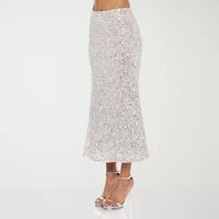 Premier Amour Womens Mid Rise Stretch Fabric Sequin Maxi Skirt