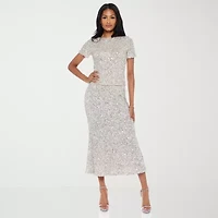 Premier Amour Womens Mid Rise Stretch Fabric Sequin Maxi Skirt