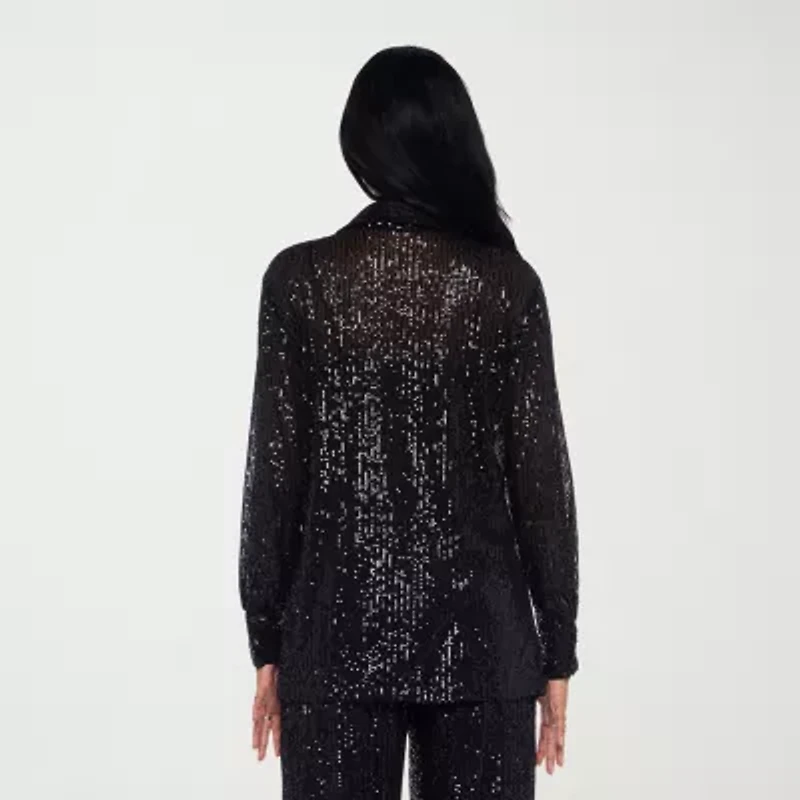 Premier Amour Womens Long Sleeve Sequin Blouse