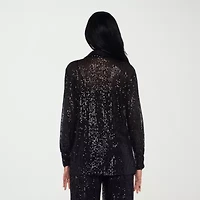 Premier Amour Womens Long Sleeve Sequin Blouse