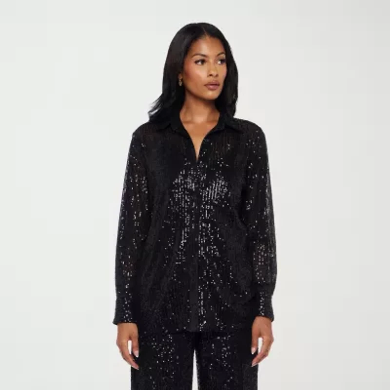Premier Amour Womens Long Sleeve Sequin Blouse