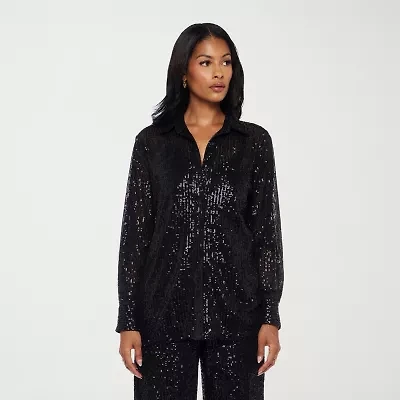 Premier Amour Womens Long Sleeve Sequin Blouse