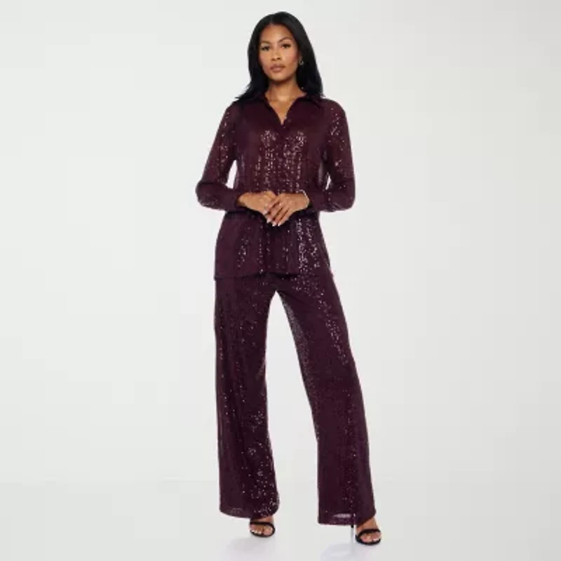 Premier Amour Womens Straight Pull-On Sequin Pant