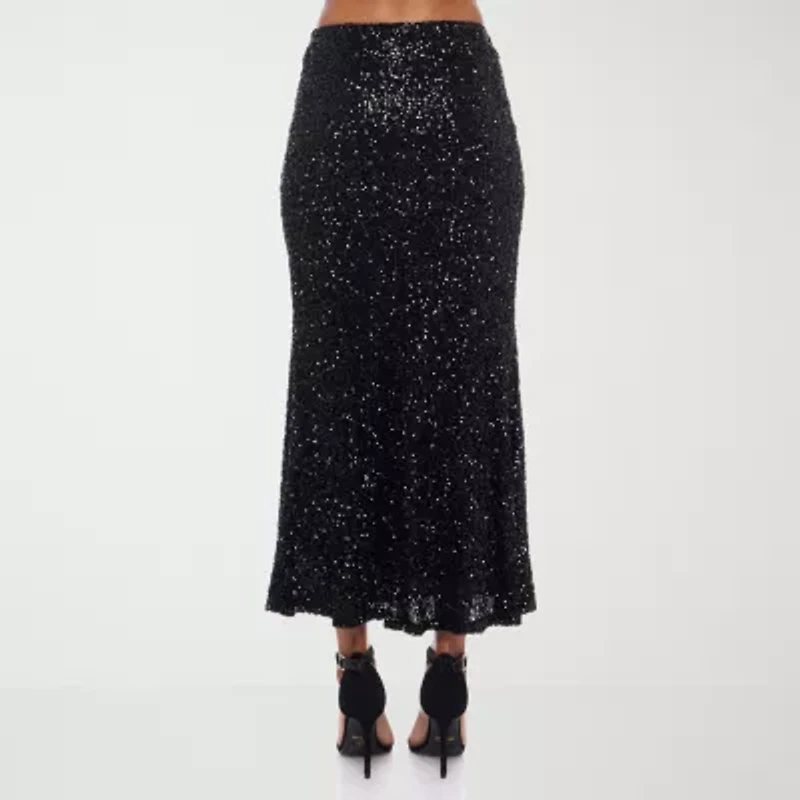 Premier Amour Womens Stretch Fabric Sequin Maxi Skirt