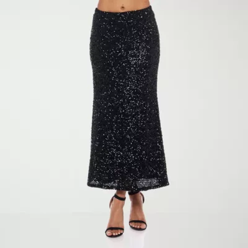 Premier Amour Womens Stretch Fabric Sequin Maxi Skirt