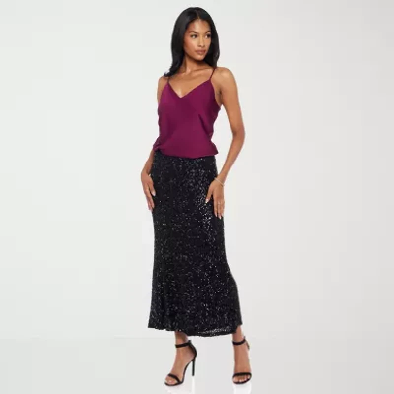 Premier Amour Womens Stretch Fabric Sequin Maxi Skirt