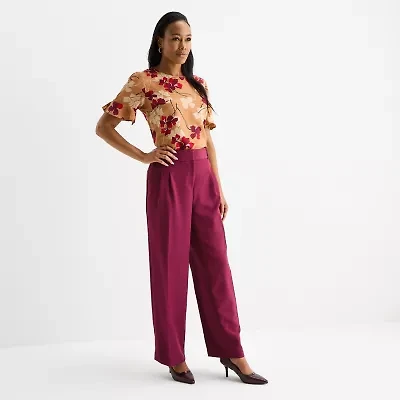 Liz Claiborne Womens Tall Wide Leg Mid Rise Trouser