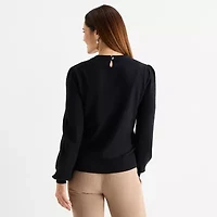 Liz Claiborne Tall Womens Crew Neck Embellished Long Sleeve Pullover Sweater