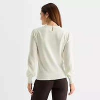 Liz Claiborne Tall Womens Crew Neck Embellished Long Sleeve Pullover Sweater