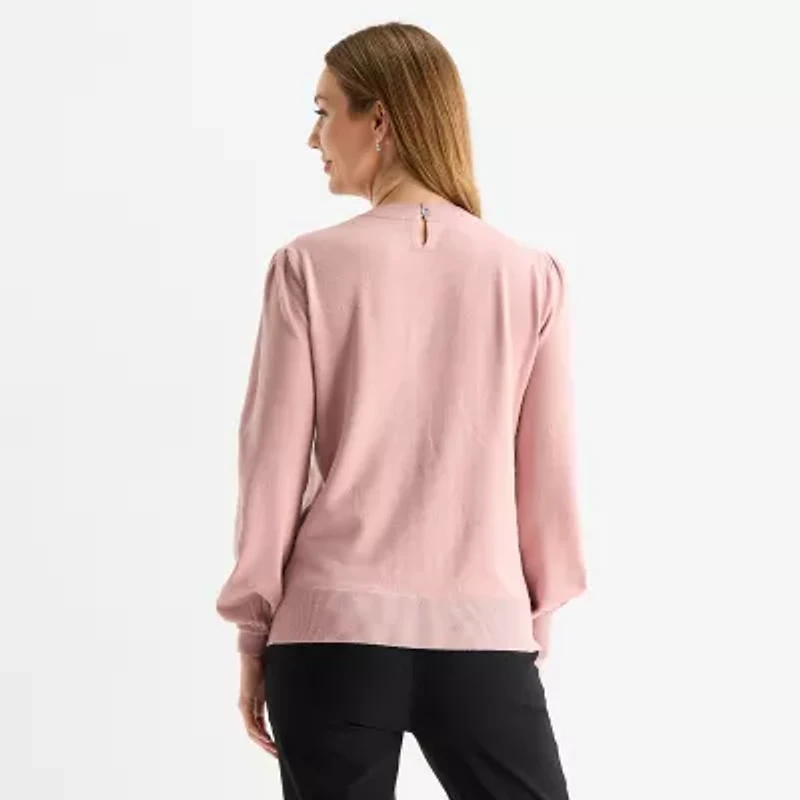Liz Claiborne Tall Womens Crew Neck Embellished Long Sleeve Pullover Sweater