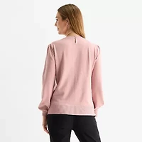 Liz Claiborne Tall Womens Crew Neck Embellished Long Sleeve Pullover Sweater