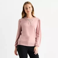Liz Claiborne Tall Womens Crew Neck Embellished Long Sleeve Pullover Sweater