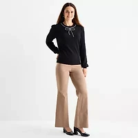 Liz Claiborne Tall Womens Crew Neck Embellished Long Sleeve Pullover Sweater