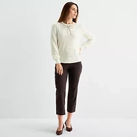 Liz Claiborne Tall Womens Crew Neck Embellished Long Sleeve Pullover Sweater