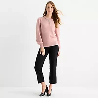 Liz Claiborne Tall Womens Crew Neck Embellished Long Sleeve Pullover Sweater
