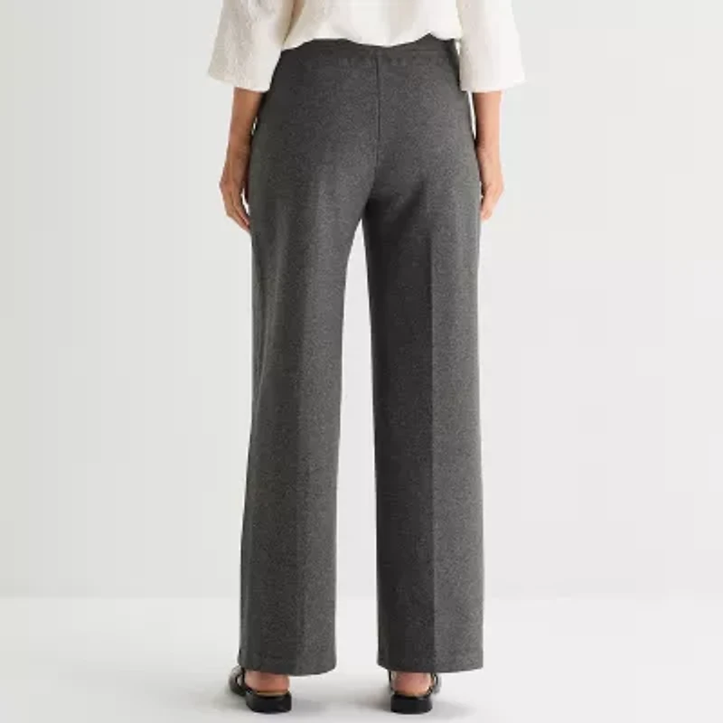 Liz Claiborne Womens Tall Wide Leg Mid Rise Pull-On Pant