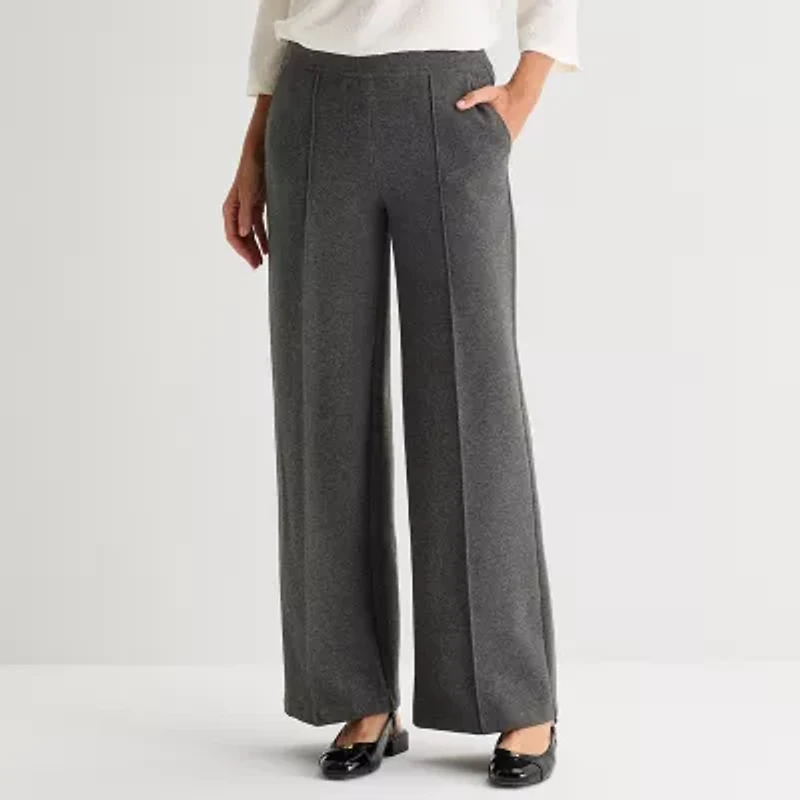 Liz Claiborne Womens Tall Wide Leg Mid Rise Pull-On Pant