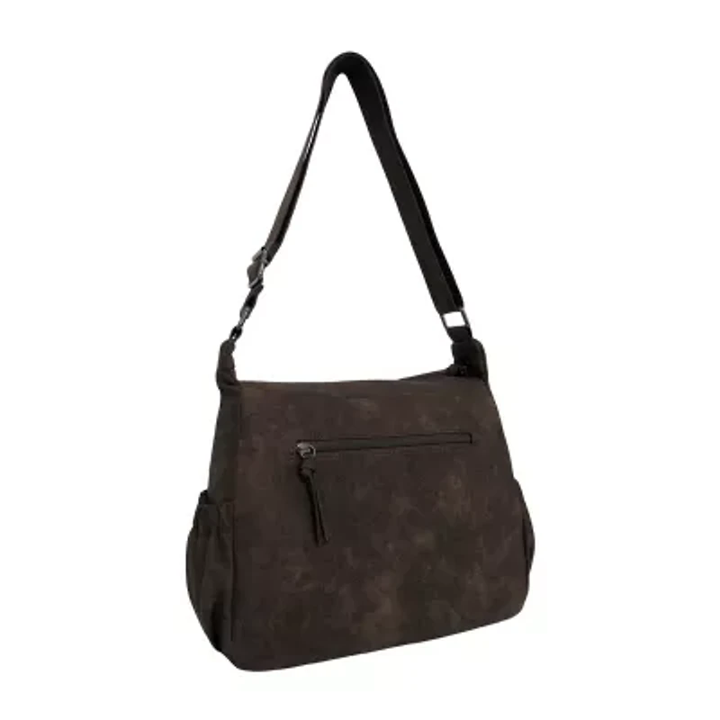 Bueno of California Distress Pebble Washed Double Zip Crossbody Bag