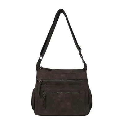 Bueno of California Distress Pebble Washed Double Zip Crossbody Bag