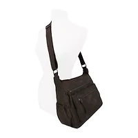 Bueno of California Distress Pebble Washed Double Zip Crossbody Bag