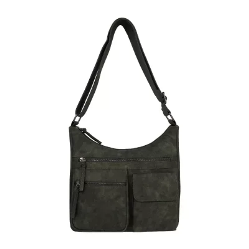 Bueno of California Distress Pebble Washed Double Zip Crossbody Bag