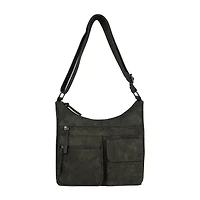 Bueno of California Distress Pebble Washed Double Zip Crossbody Bag