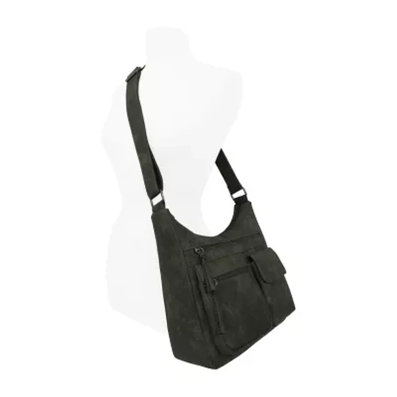 Bueno of California Distress Pebble Washed Double Zip Crossbody Bag