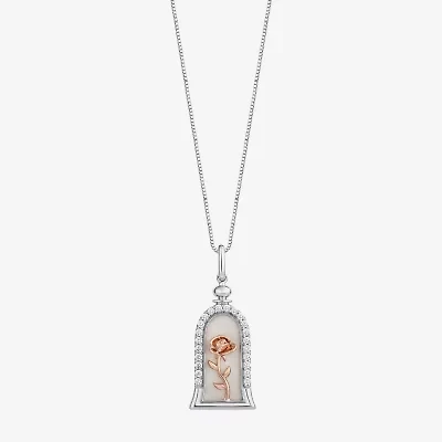 Enchanted Disney Fine Jewelry Belle(I, I2) Womens 1/5 CT. Genuine White Mother Of Pearl 14K Rose Gold Over Silver Sterling Silver 18 Inch Pendant Necklace