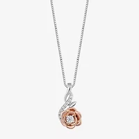 Enchanted Disney Fine Jewelry Belle(I, I2) Womens 1/10 CT. T.W. Lab Grown White Diamond 14K Rose Gold Over Silver 18 Inch Pendant Necklace