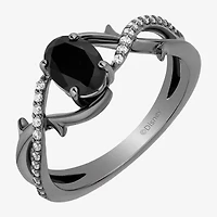 Enchanted Disney Fine Jewelry Maleficent (I,I2) Womens 1/8 CT. T.W. Genuine Black Onyx Sterling Silver Oval Cocktail Ring
