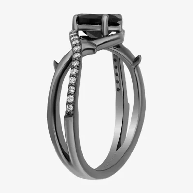 Enchanted Disney Fine Jewelry Maleficent (I,I2) Womens 1/8 CT. T.W. Genuine Black Onyx Sterling Silver Oval Cocktail Ring