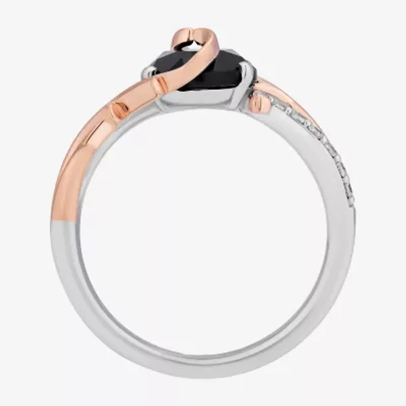 Enchanted Disney Fine Jewelry Maleficent (I,I2) Womens 1/8 CT. T.W. Genuine Black Onyx 14K Rose Gold Over Silver Sterling Oval Cocktail Ring