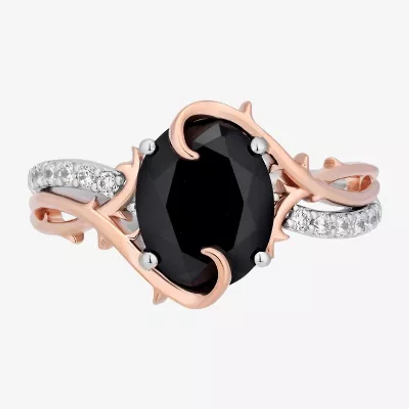 Enchanted Disney Fine Jewelry Maleficent (I,I2) Womens 1/8 CT. T.W. Genuine Black Onyx 14K Rose Gold Over Silver Sterling Oval Cocktail Ring