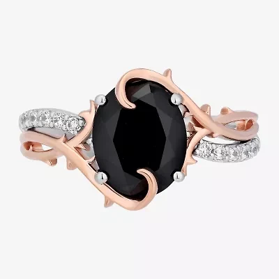 Enchanted Disney Fine Jewelry Maleficent (I,I2) Womens 1/8 CT. T.W. Genuine Black Onyx 14K Rose Gold Over Silver Sterling Oval Cocktail Ring