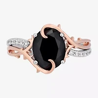 Enchanted Disney Fine Jewelry Maleficent (I,I2) Womens 1/8 CT. T.W. Genuine Black Onyx 14K Rose Gold Over Silver Sterling Oval Cocktail Ring
