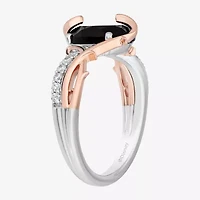 Enchanted Disney Fine Jewelry Maleficent (I,I2) Womens 1/8 CT. T.W. Genuine Black Onyx 14K Rose Gold Over Silver Sterling Oval Cocktail Ring