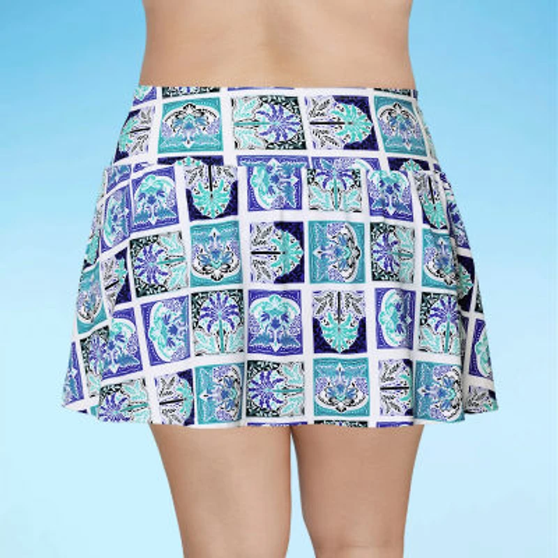 Liz Claiborne Womens Comfort Waistband Patchwork Plus Swim Skirt