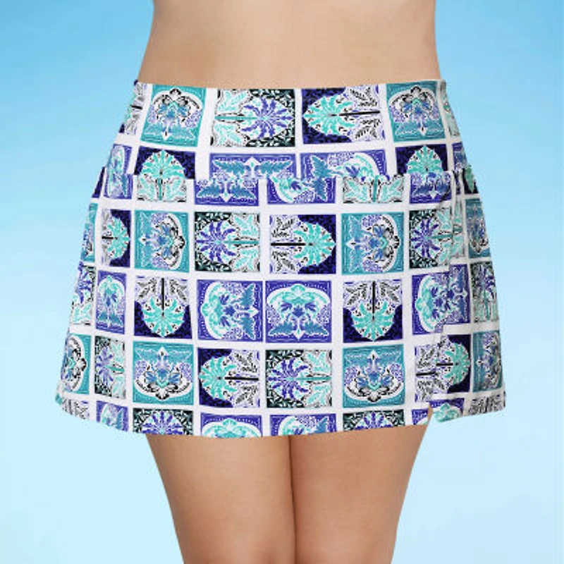 Liz Claiborne Womens Comfort Waistband Patchwork Plus Swim Skirt