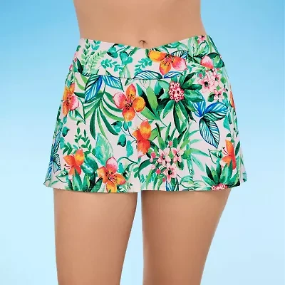 Liz Claiborne Womens Comfort Waistband Floral Plus Swim Skirt