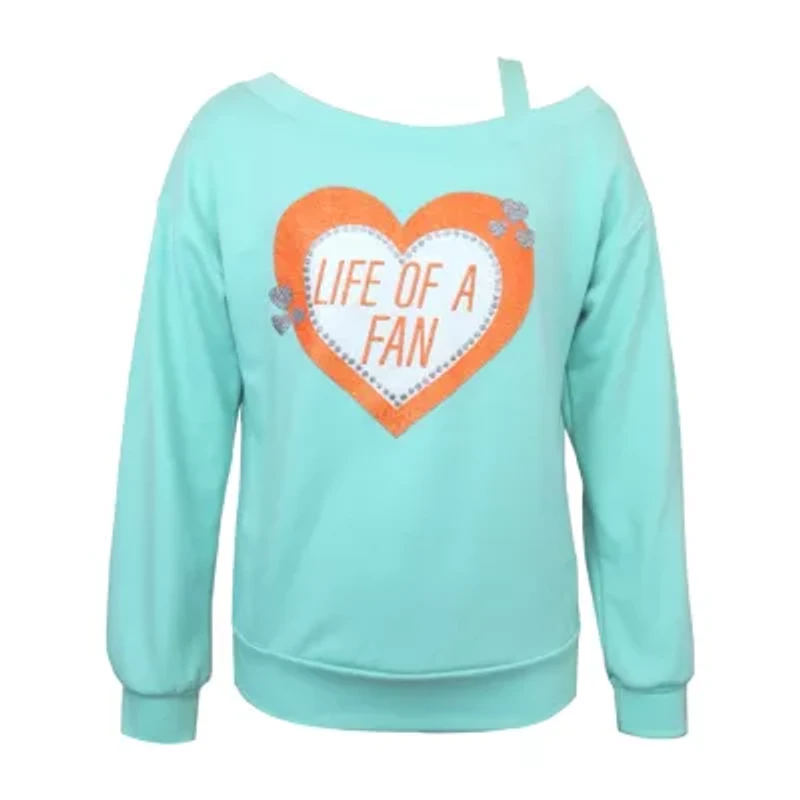 Lilt Big Kid Girls Boat Neck Long Sleeve Sweatshirt