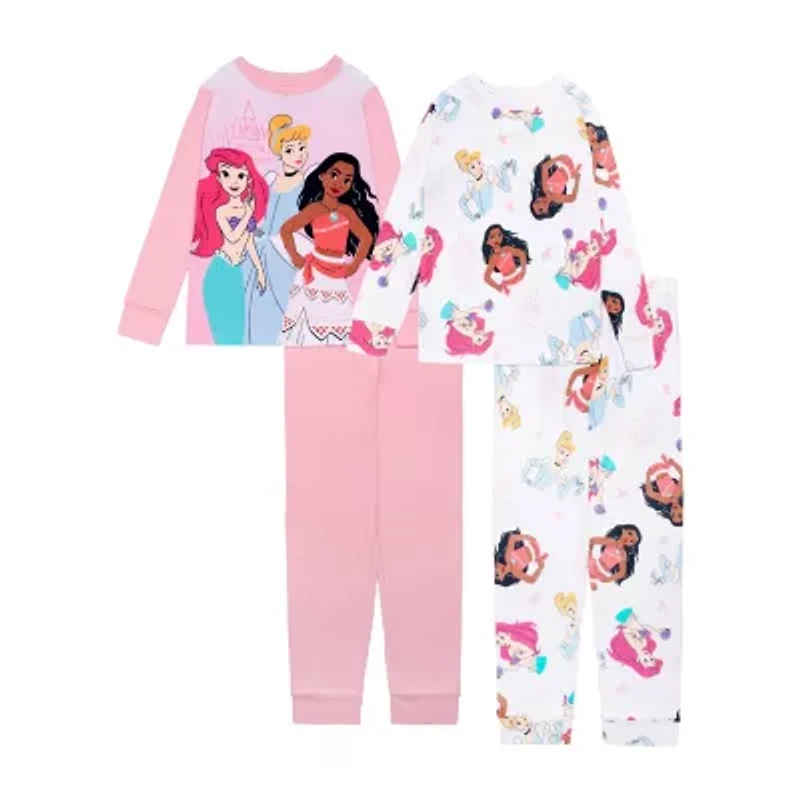 Disney Collection Little & Big Kid Girls Princess Crew Neck Long Sleeve 4-pc. Pajama Sets