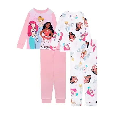 Disney Collection Little & Big Kid Girls Princess Crew Neck Long Sleeve 4-pc. Pajama Sets