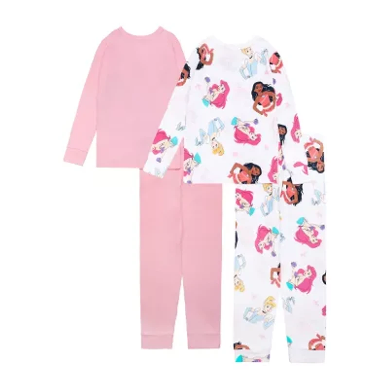 Disney Collection Little & Big Kid Girls Princess Crew Neck Long Sleeve 4-pc. Pajama Sets