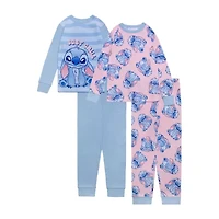 Disney Collection Little & Big Kid Girls Lilo Stitch Crew Neck Long Sleeve 4-pc. Pajama Sets