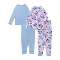 Disney Collection Little & Big Kid Girls Lilo Stitch Crew Neck Long Sleeve 4-pc. Pajama Sets