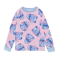 Disney Collection Little & Big Kid Girls Lilo Stitch Crew Neck Long Sleeve 4-pc. Pajama Sets