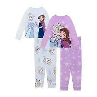 Disney Collection Little & Big Kid Girls Frozen Crew Neck Long Sleeve 4-pc. Pajama Sets