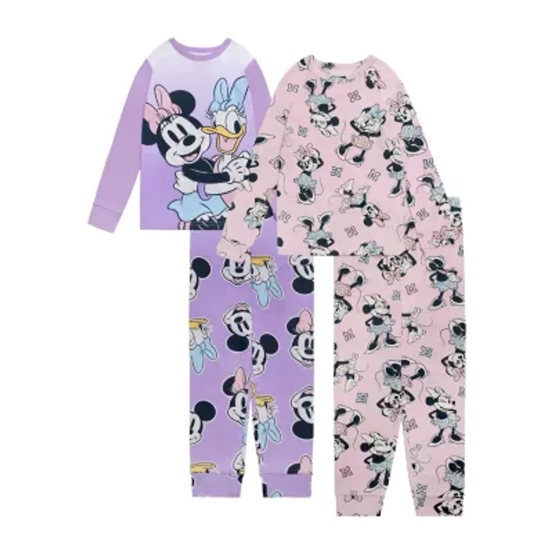 Disney Collection Little & Big Kid Girls Minnie Mouse Crew Neck Long Sleeve 4-pc. Pajama Sets
