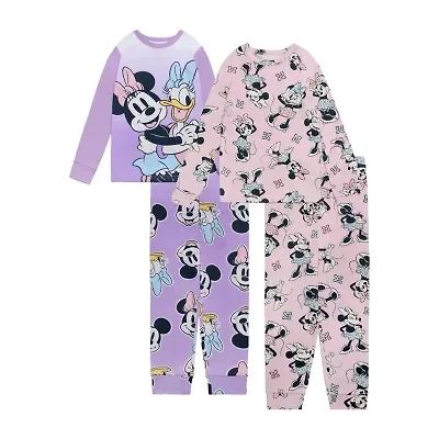 Disney Collection Little & Big Kid Girls Minnie Mouse Crew Neck Long Sleeve 4-pc. Pajama Sets