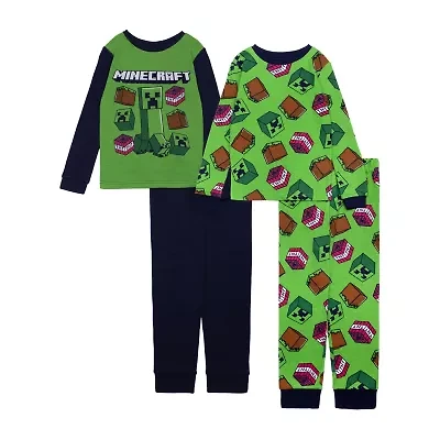 Big Kid Boys Minecraft Crew Neck Long Sleeve 4-pc. Pajama Sets